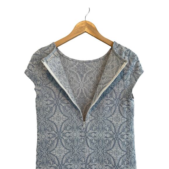 Halogen Cap Sleeve Medallion Blue White Textured Cotton Sheath Dress Size Small - Picture 5 of 6